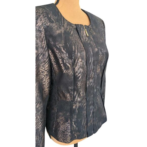 Y2K Metallic Animal Print Blazer 6P Kim Rogers Petites Jacket Faux Suede Zip Up - Picture 15 of 15